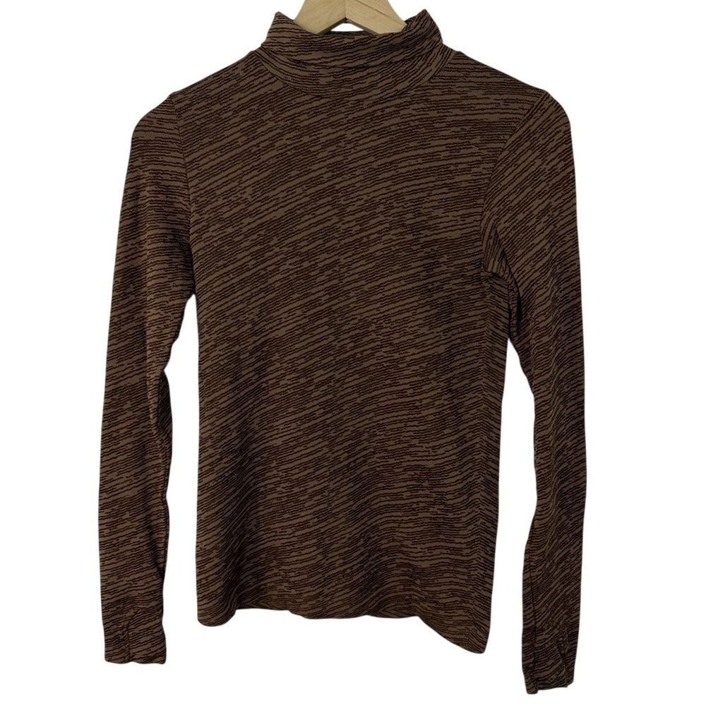 Athleta Womens Brown Space Dye Mock Neck Long Sleeve Top Size Small S Mockneck